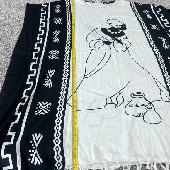 NWT! Sahara Mg Rayon One Size Plus Black White Kaftan African Print Made India - Picture 4 of 6